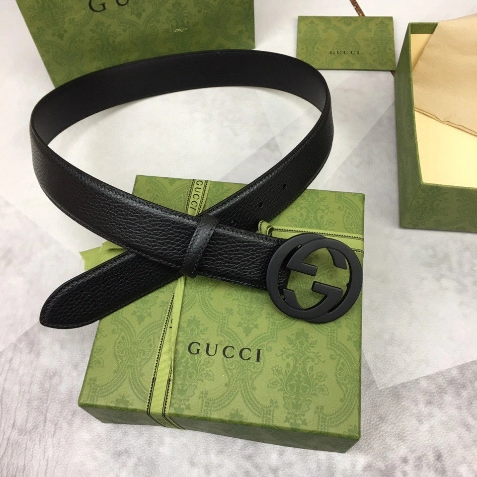 Gucci Premium Black Leather Belt with Interlocking G Buckle - Hình 5