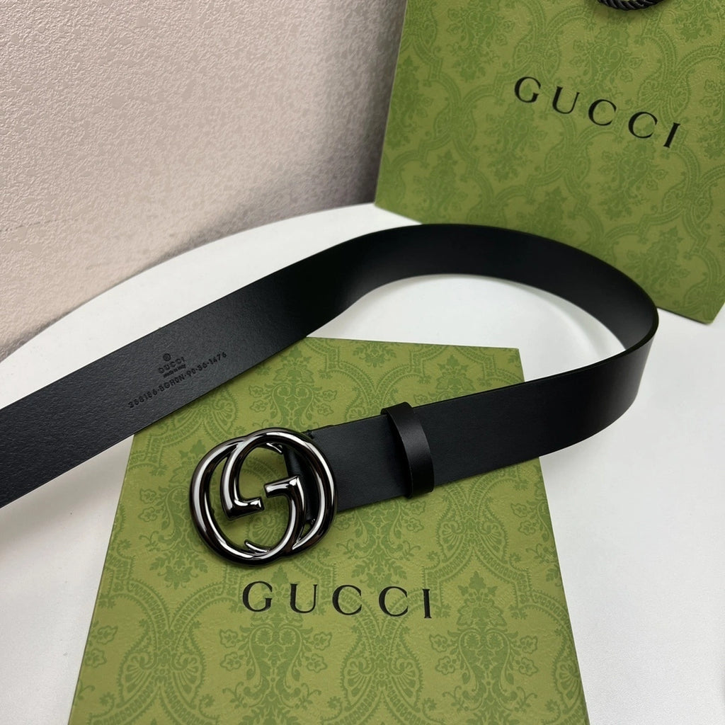 Premium Leather Belt with GG Buckle - Hình 5