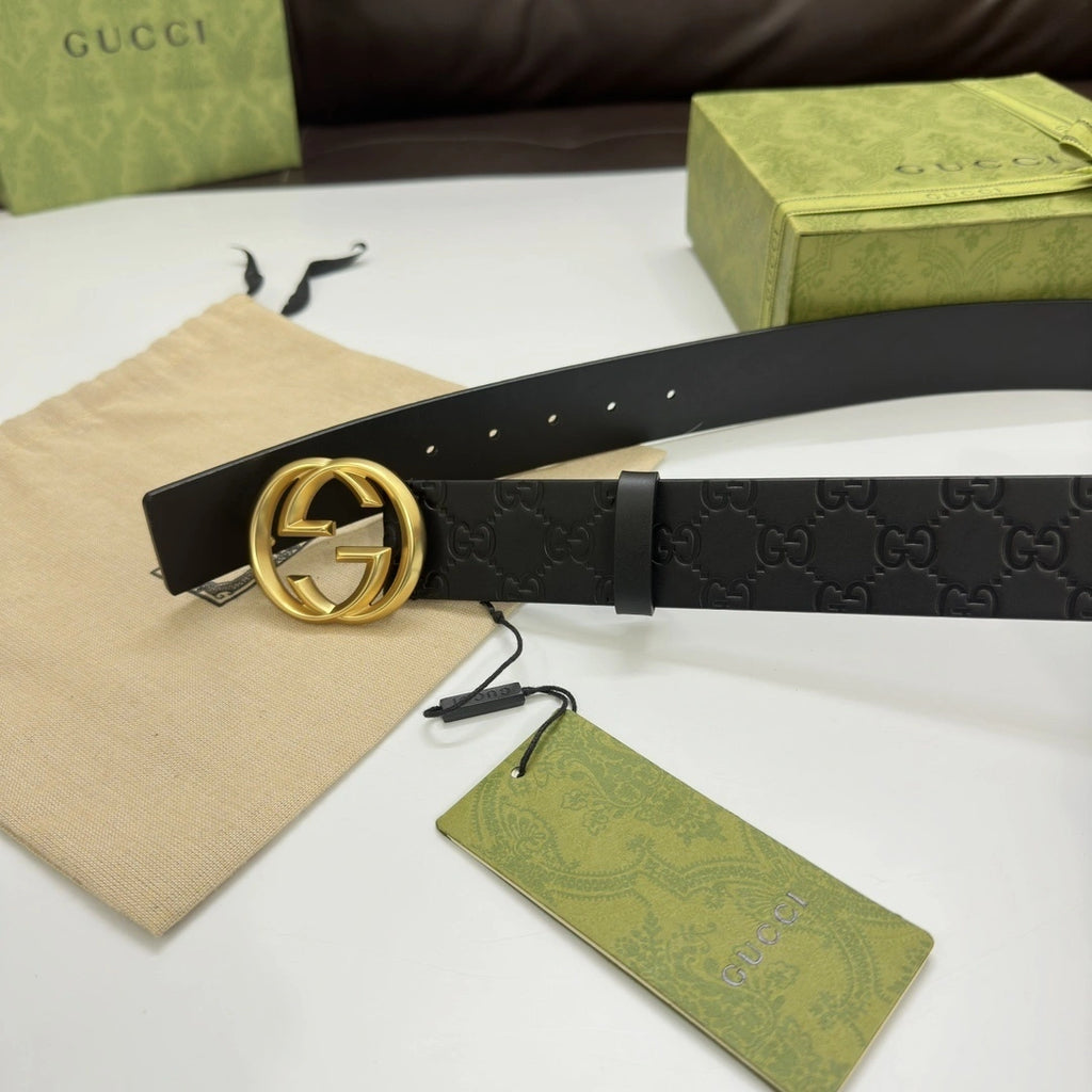 Gucci Belt Premium Quality Black Leather with Gold GG Buckle - Hình 4