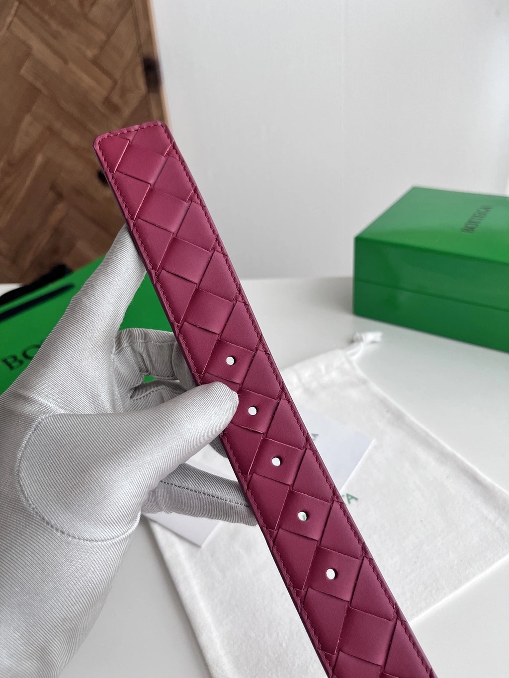 Burgundy Premium Woven Leather Belt - Hình 5