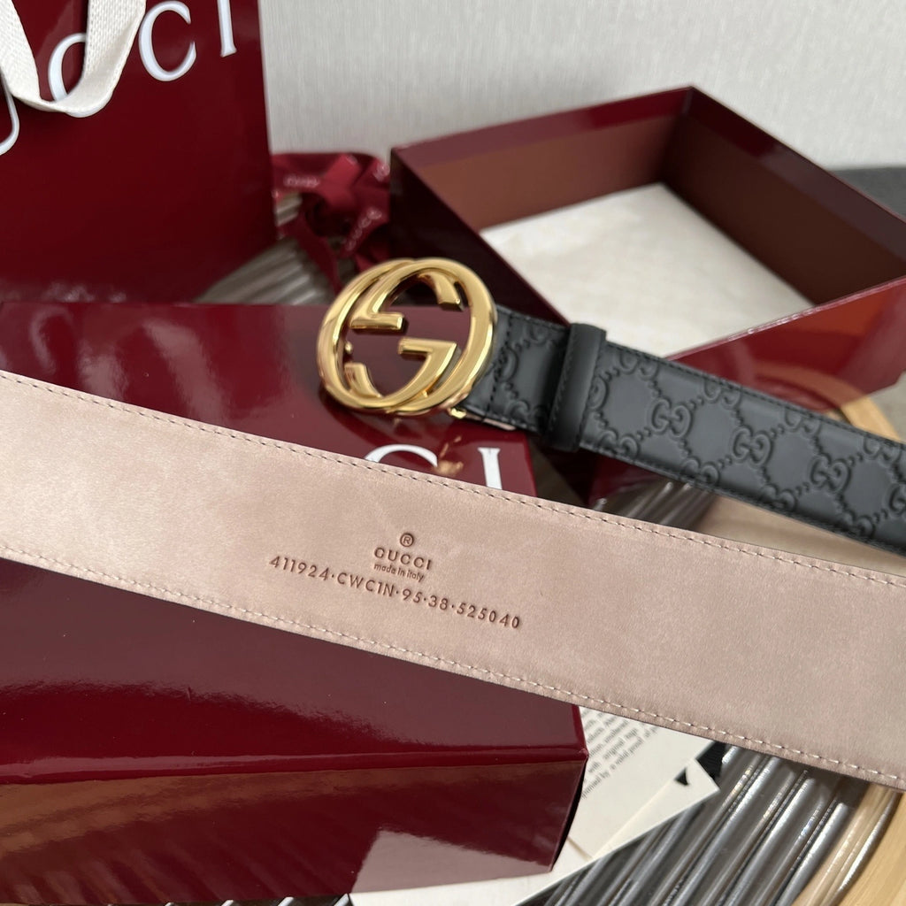 Gucci Inspired Premium Leather Belt with Gold Buckle - Hình 4