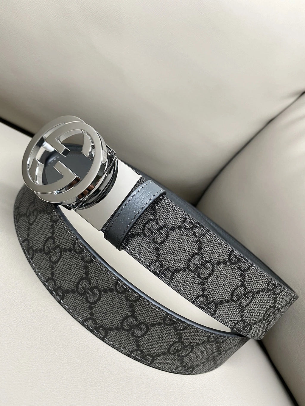 Premium Grey Designer Belt with Signature Buckle - Hình 5