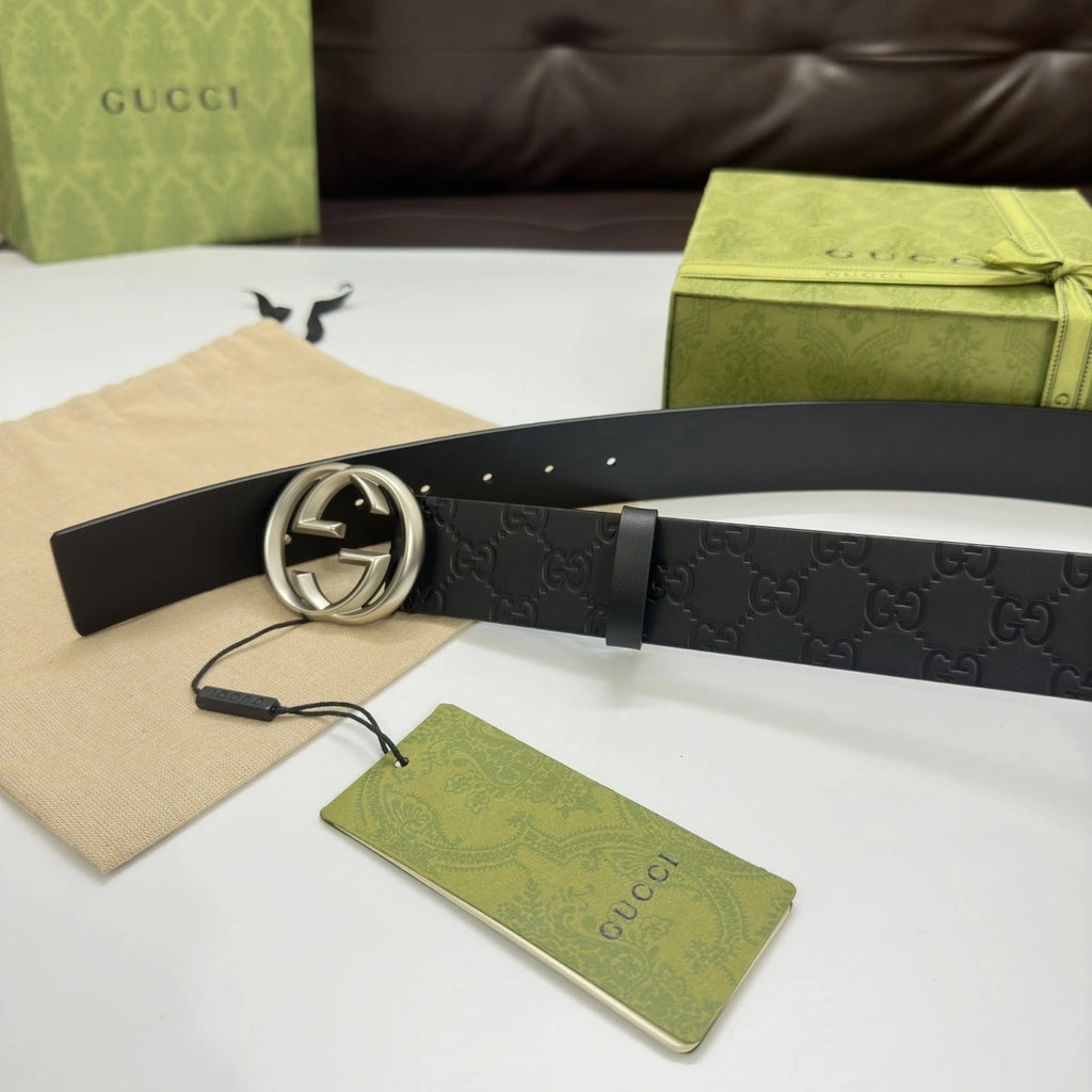 Gucci Interlocking G Black Leather Belt - Hình 5