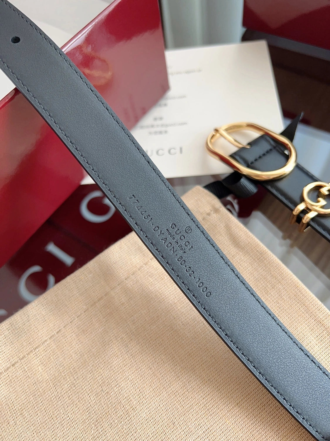Premium Black Leather Belt with Gold Buckle - Hình 5