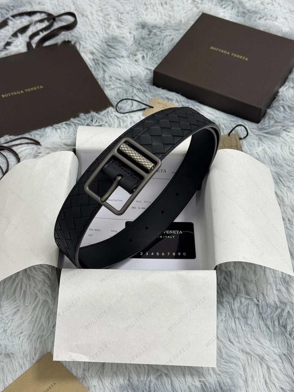 Bottega Veneta Premium Woven Leather Belt in Black - Hình 5