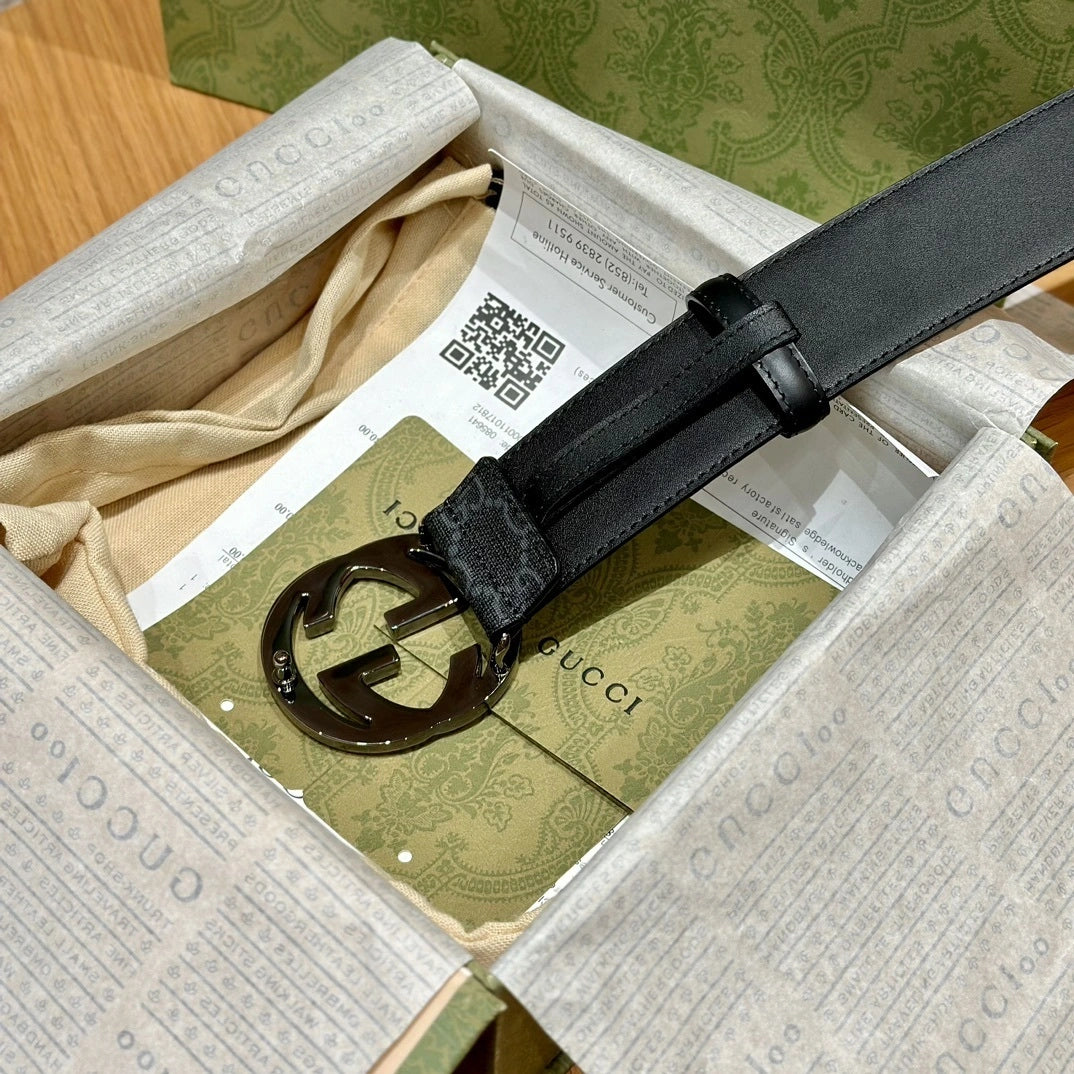 Gucci Interlocking G Black Leather Belt - Hình 5