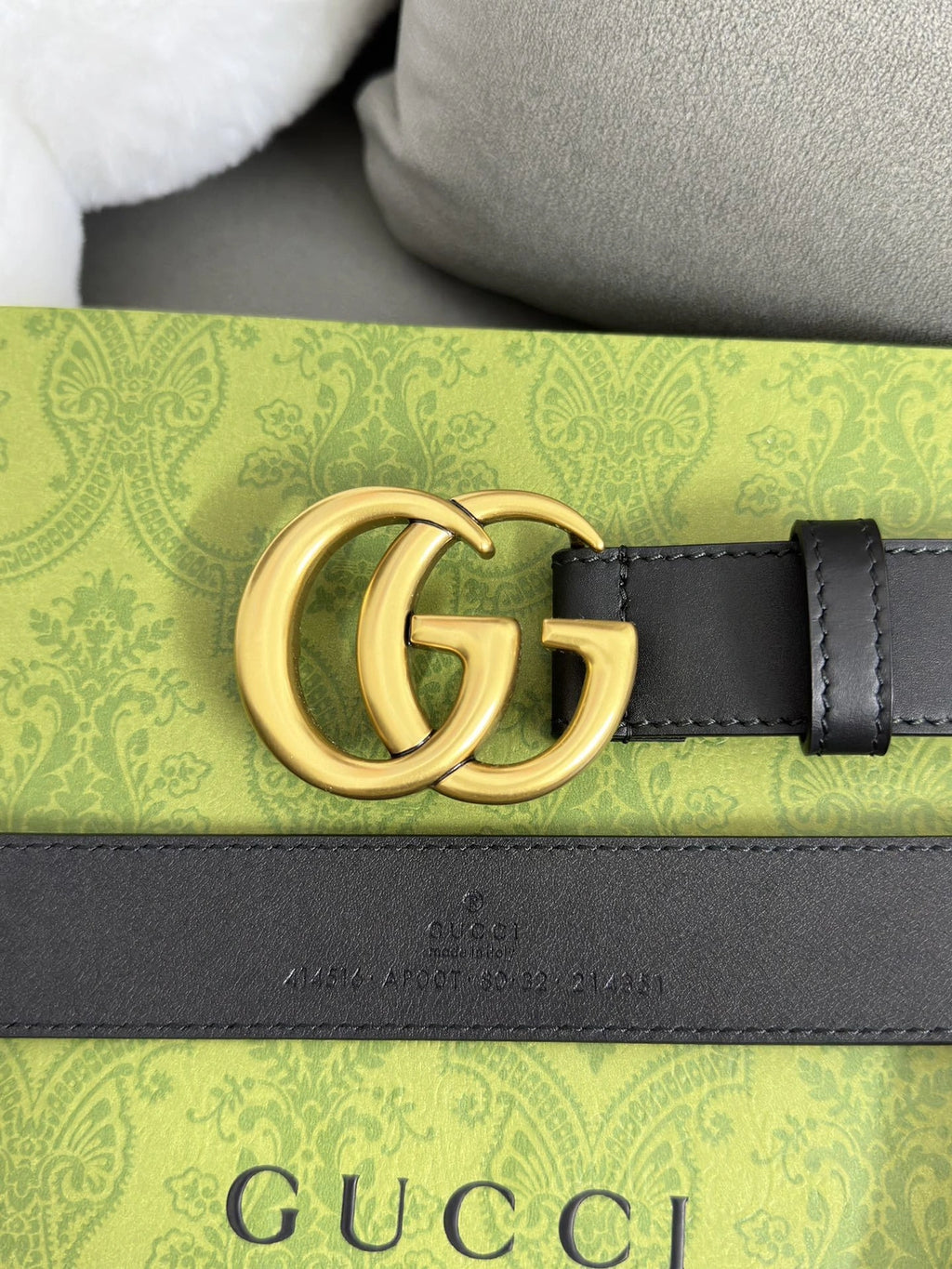 Premium black leather belt with gold GG buckle - Hình 5
