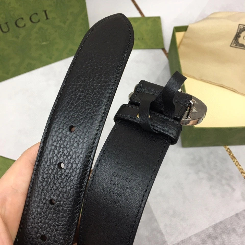 Premium Black Leather Belt with Silver Buckle - Hình 5