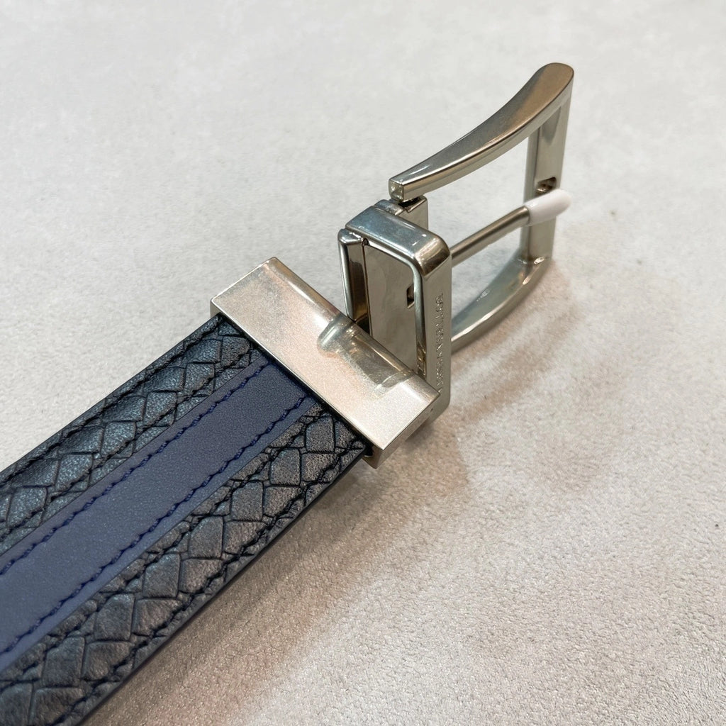 Bottega Veneta Premium Leather Belt Blue and Black - Hình 6