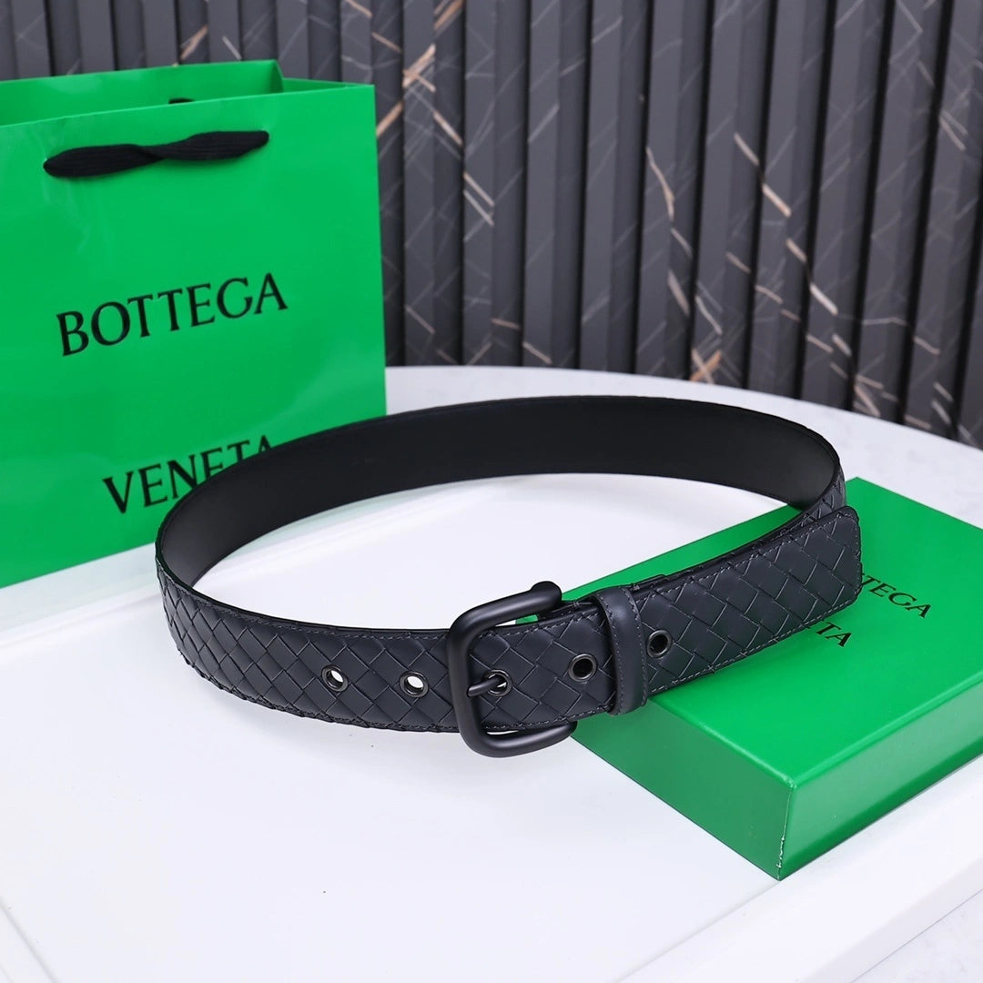 Bottega Veneta Premium Quality Woven Leather Belt Black - Hình 6
