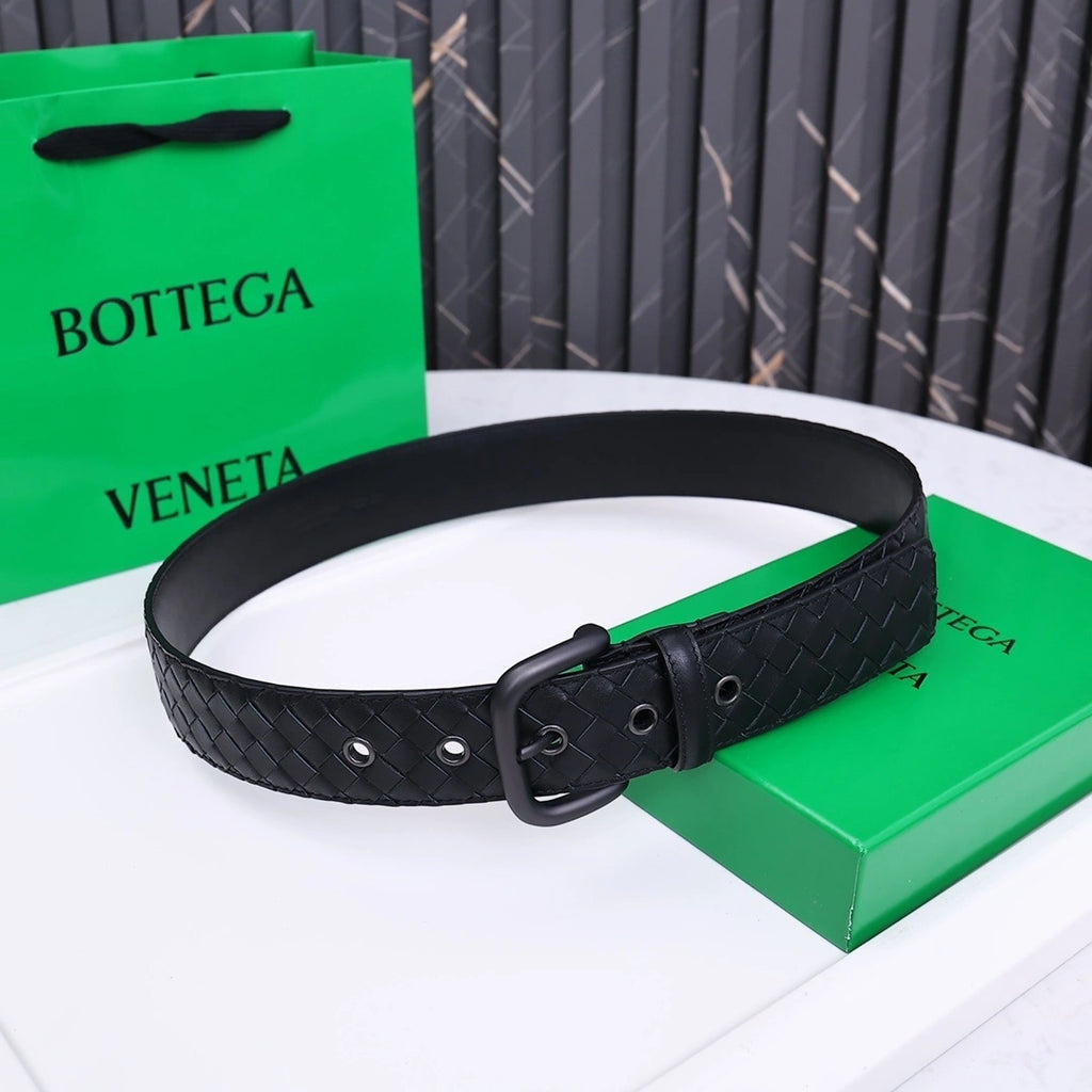Premium Black Woven Leather Belt - Hình 6