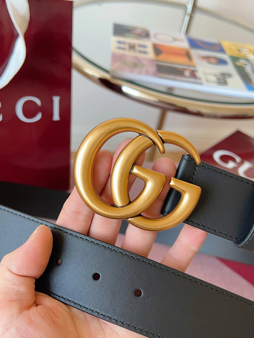 Thắt lưng Gucci Premium mặt khóa GG vàng - Hình 6