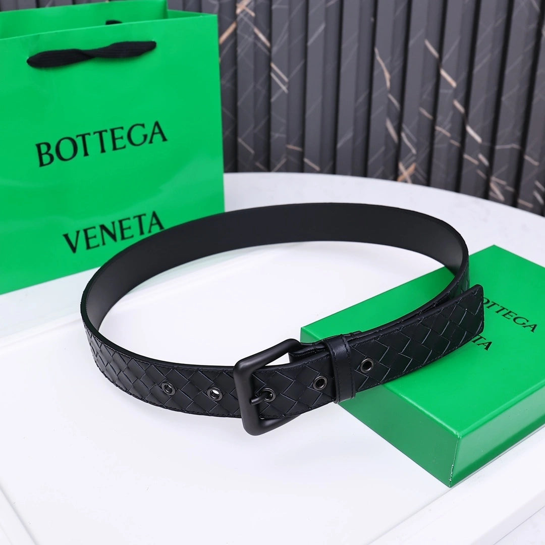 Bottega Veneta Premium Leather Woven Belt in Black - Hình 6