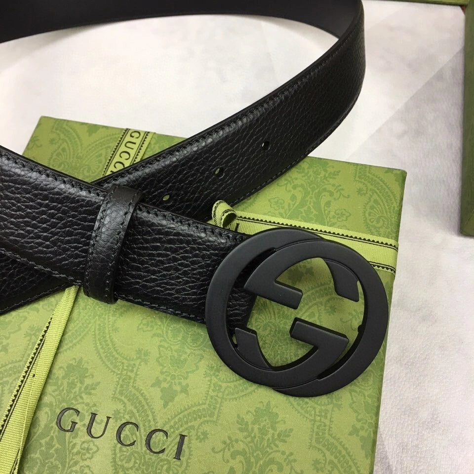 Gucci Premium Black Leather Belt with Interlocking G Buckle - Hình 6