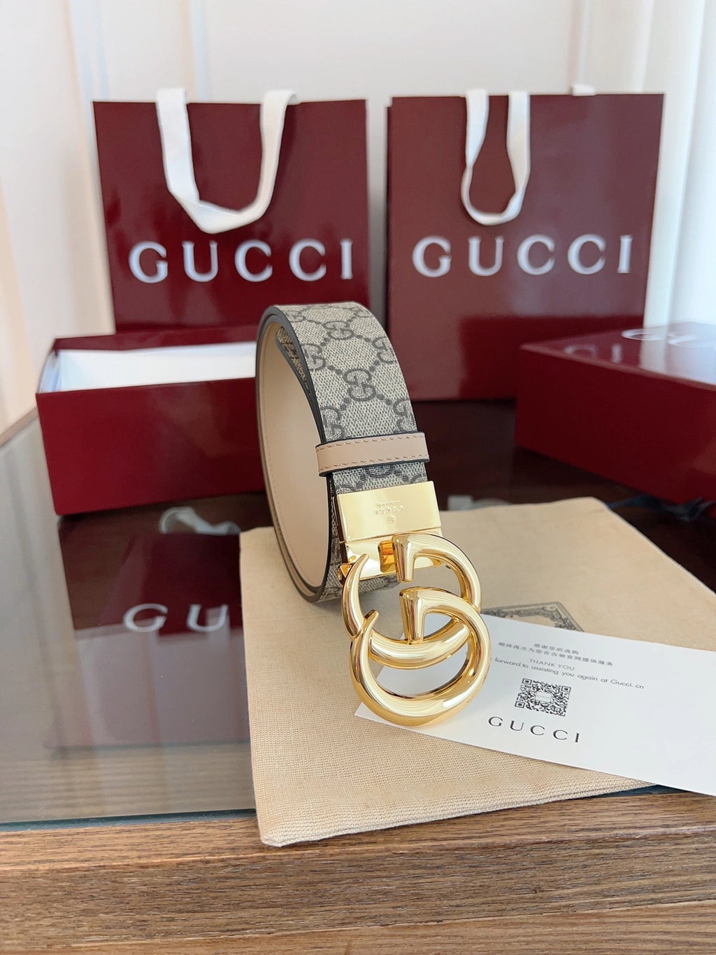 Gucci GG Supreme Belt with Gold Buckle - Hình 5