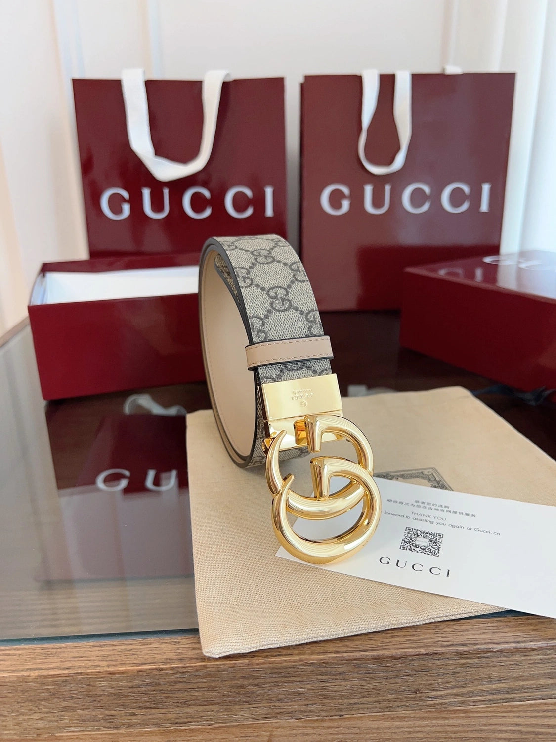 Gucci GG Supreme Belt with Gold Buckle - Hình 5