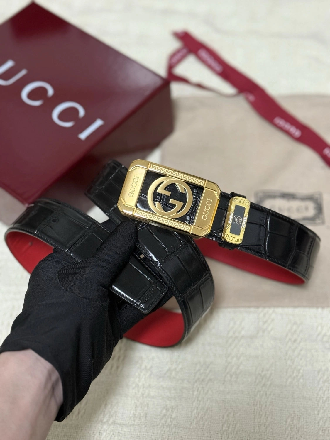 Gucci Interlocking G Leather Belt Black
