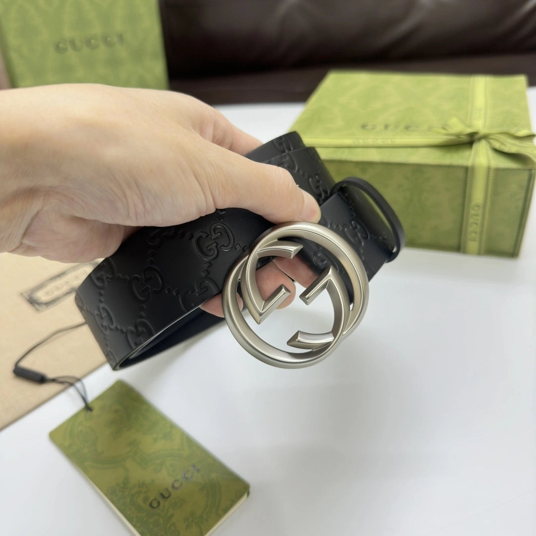 Gucci Interlocking G Black Leather Belt - Hình 6