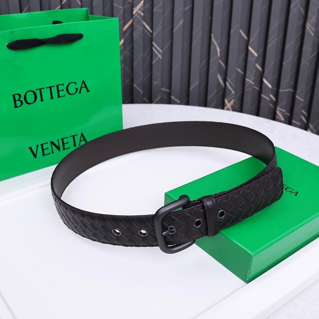 Bottega Veneta Premium Woven Leather Belt in Dark Brown - Hình 6