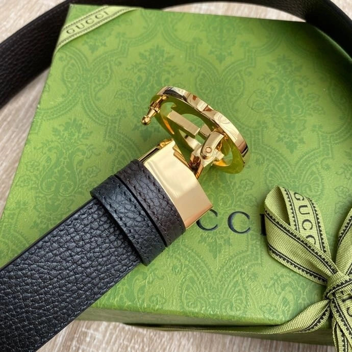 Gucci Premium Leather Belt with Gold GG Buckle - Hình 6