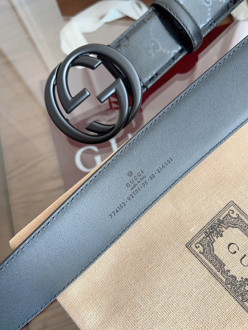 Premium Black Leather Belt with Silver GG Buckle - Hình 3