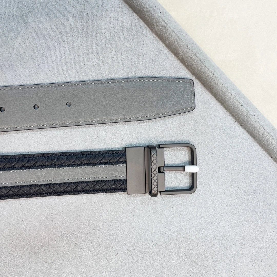 Premium Leather Belt with Black and Gray Stripe Design - Hình 6