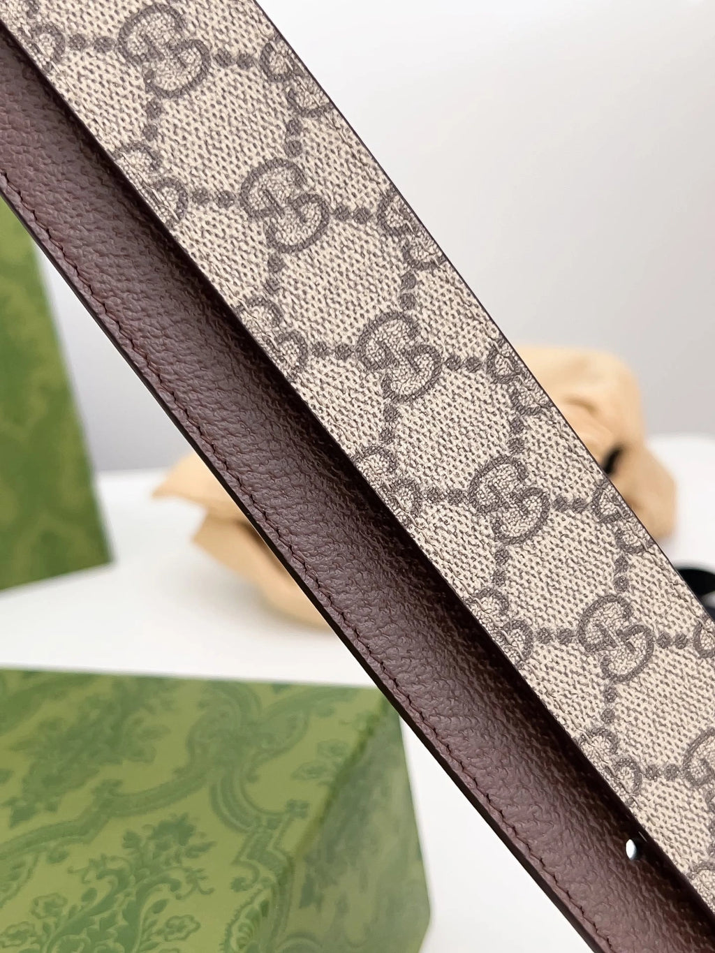 Gucci Monogram Belt with Gold Buckle - Hình 6