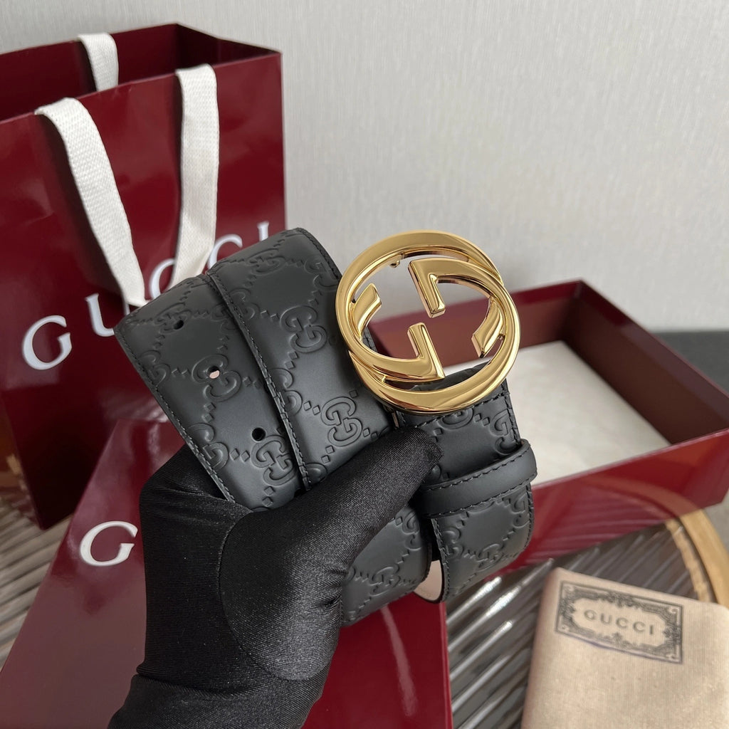 Gucci Inspired Premium Leather Belt with Gold Buckle - Hình 5