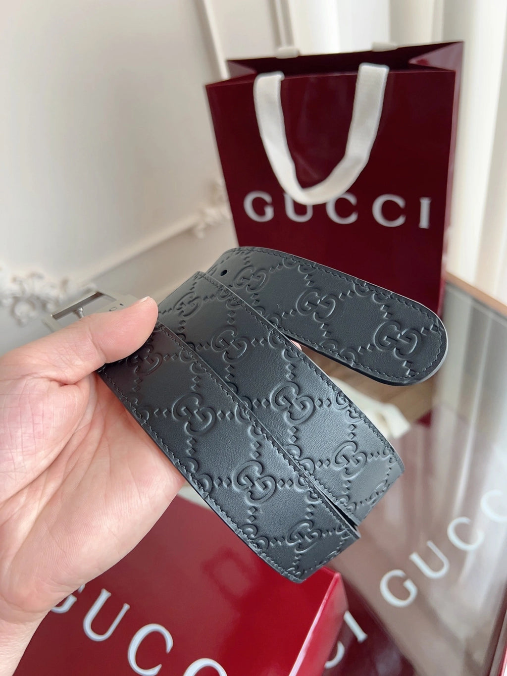 Gucci Embossed Leather Belt Premium Quality - Hình 6