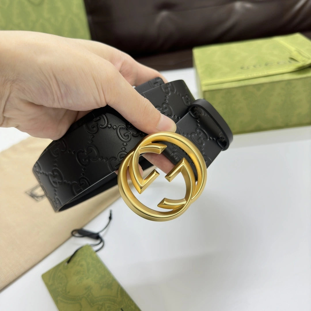Gucci Belt Premium Quality Black Leather with Gold GG Buckle - Hình 5