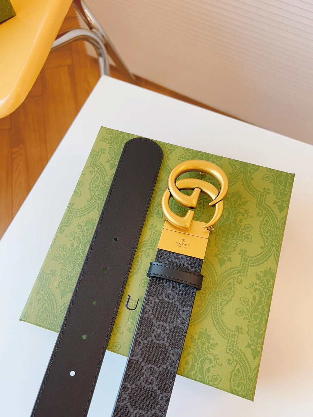 Premium GG Monogram Belt with Gold Buckle - Hình 6