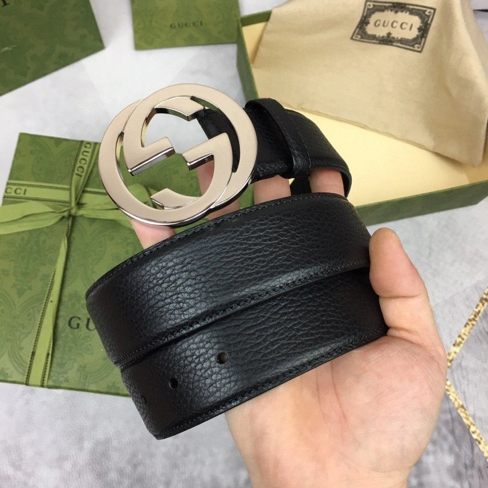 Premium Black Leather Belt with Silver Buckle - Hình 6