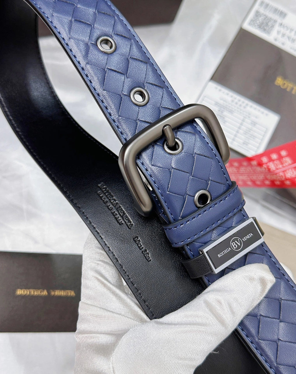 Bottega Veneta Inspired Premium Woven Leather Belt Navy Blue - Hình 6