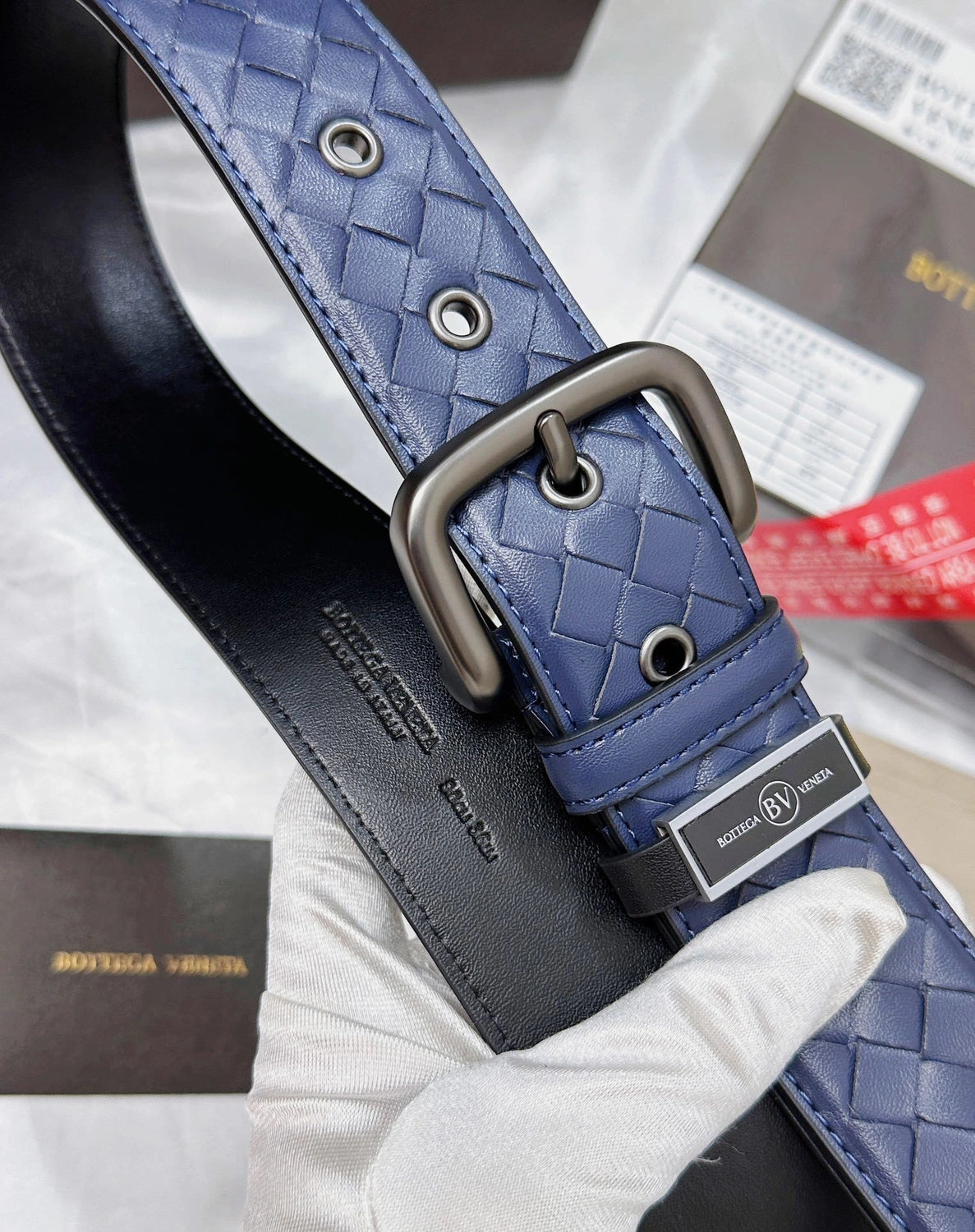 Bottega Veneta Inspired Premium Woven Leather Belt Navy Blue - Hình 6