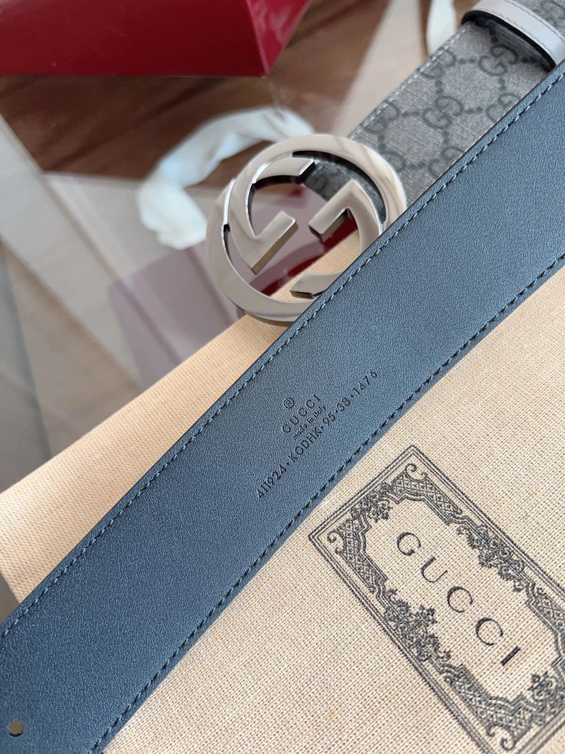 Premium Navy Blue Leather Belt with Woven Accent - Hình 3