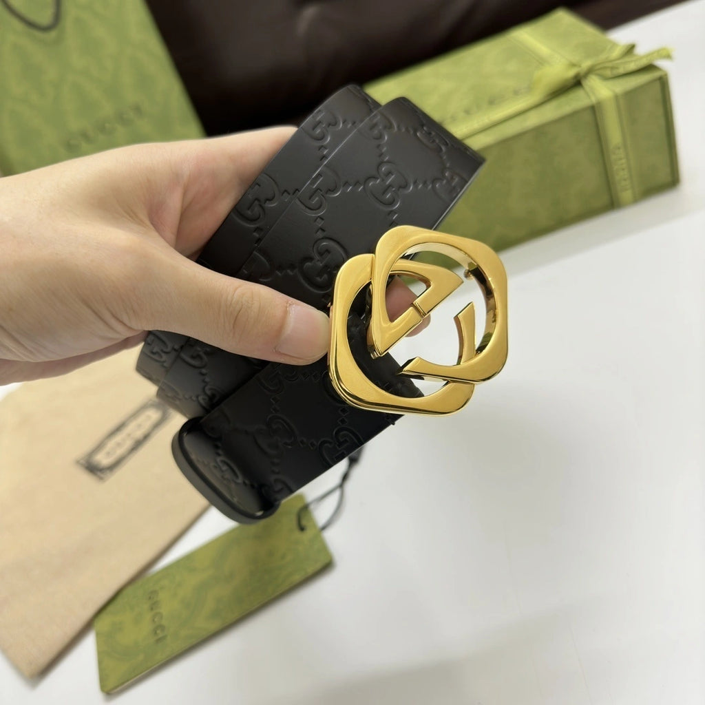 Gucci Premium Leather Belt with Gold Logo Buckle - Hình 6