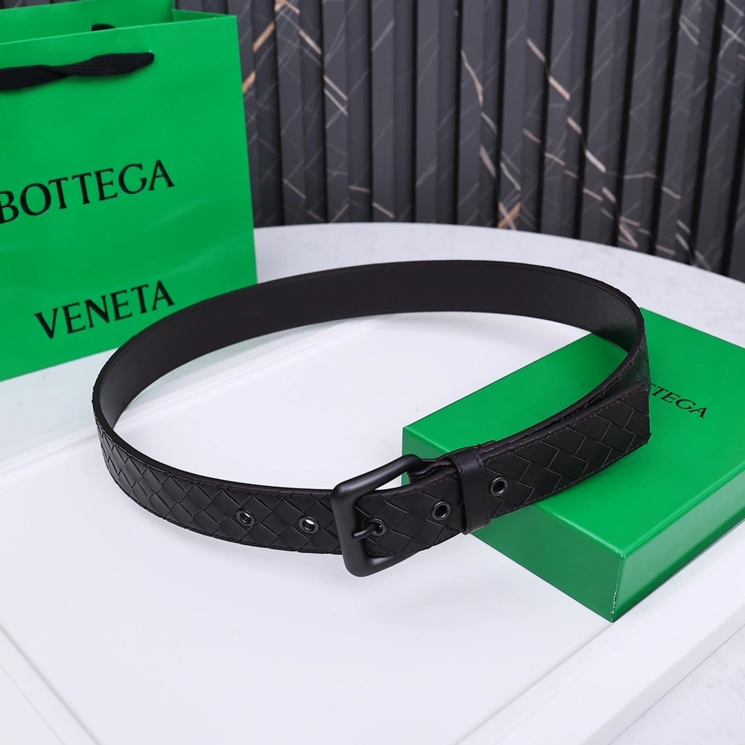 Bottega Veneta Premium Black Woven Leather Belt - Hình 6