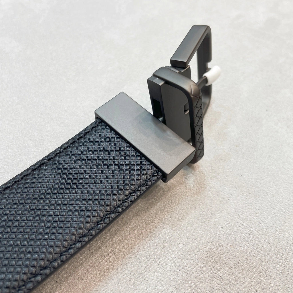 Premium Black Textured Leather Belt for Men - Hình 5