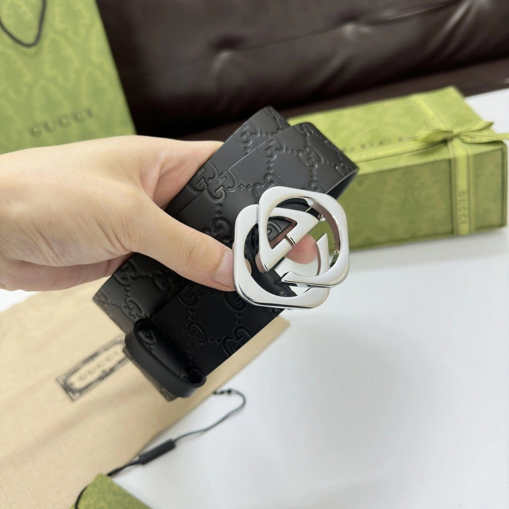 Gucci Premium Black Leather Belt with GG Buckle - Hình 6