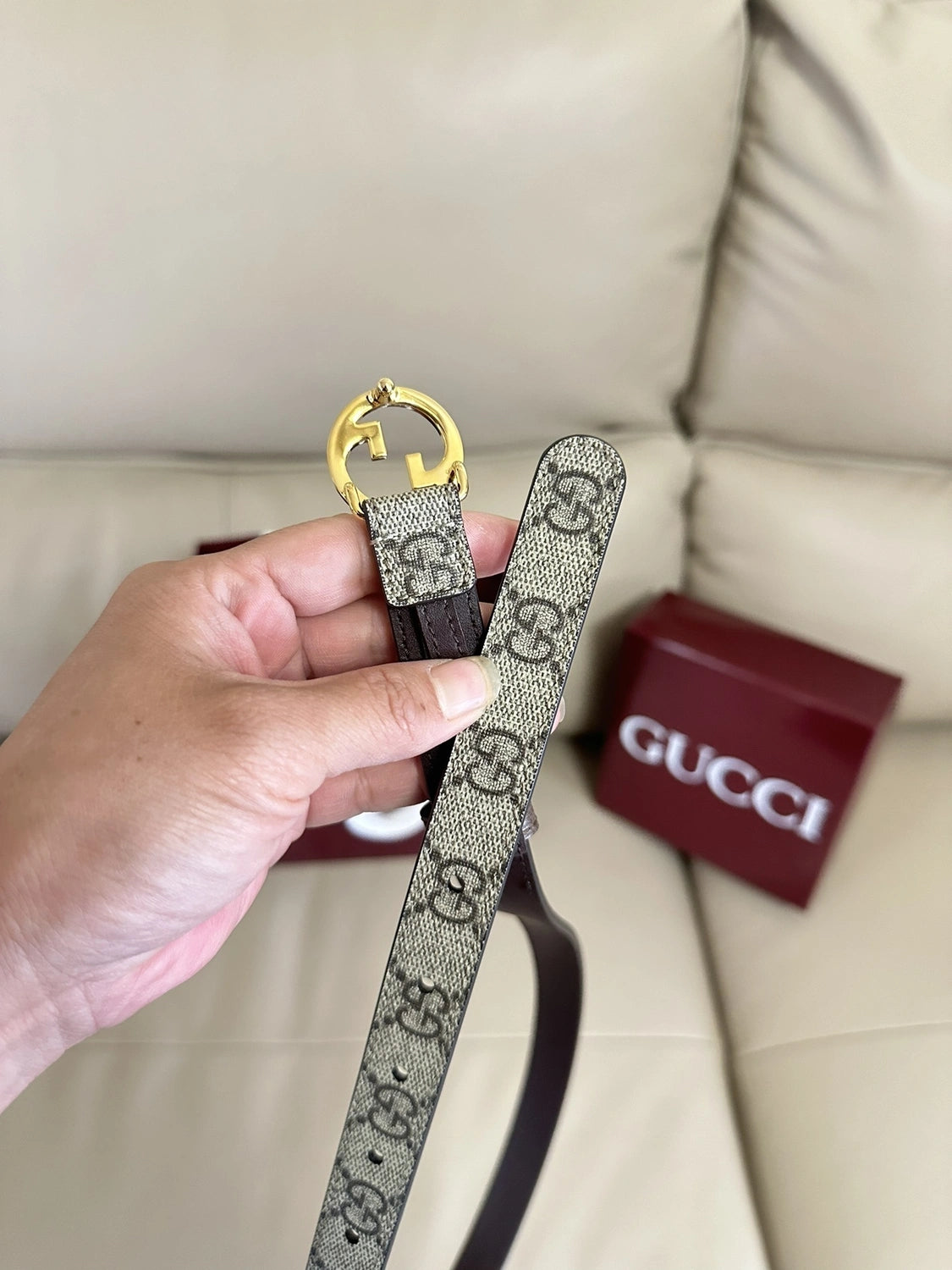 Gucci Embossed Leather Belt with Silver GG Buckle
