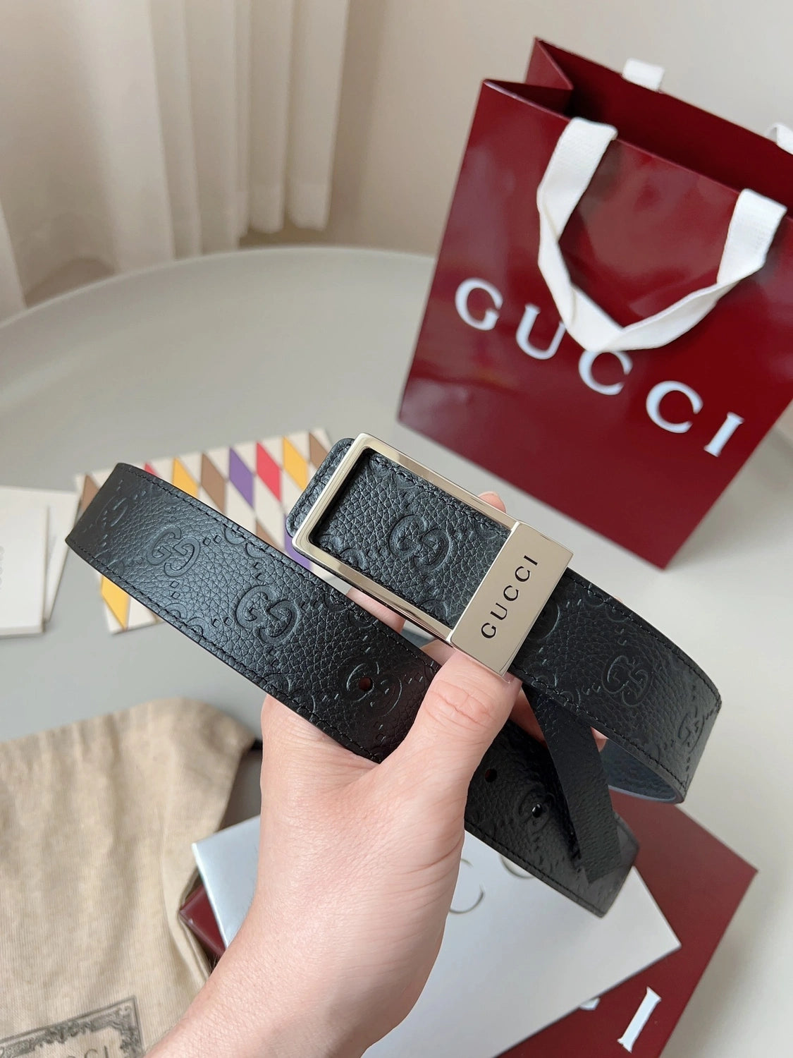 Gucci Premium Quality Black Leather Belt - Hình 6