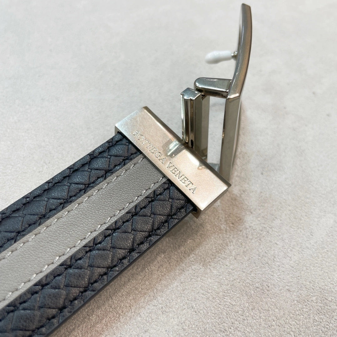 Premium Leather Belt Black and Gray Stripe - Hình 6