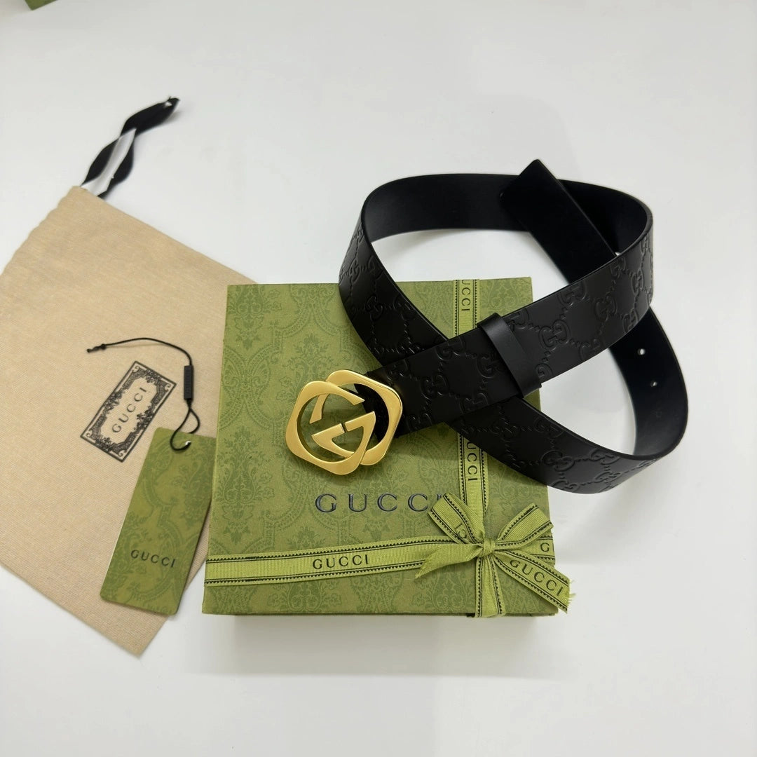 Gucci Premium Leather Belt with Gold Logo Buckle - Hình 7