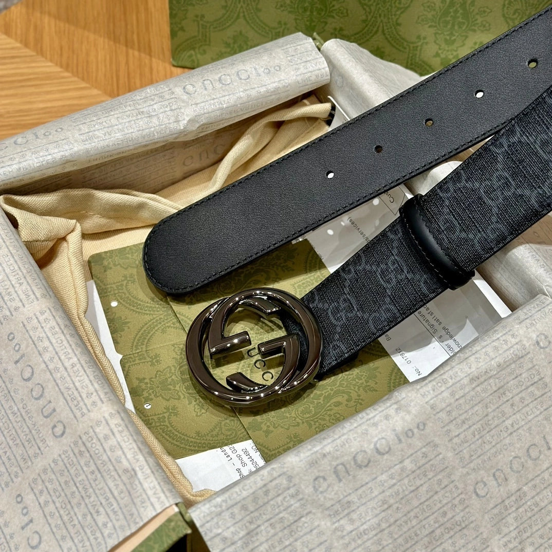 Gucci Interlocking G Black Leather Belt - Hình 7