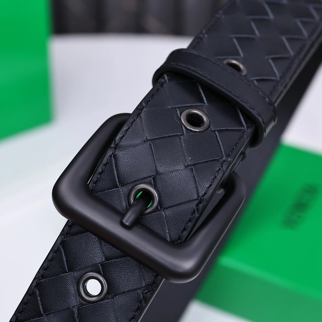 Bottega Veneta Premium Leather Woven Belt in Black - Hình 7