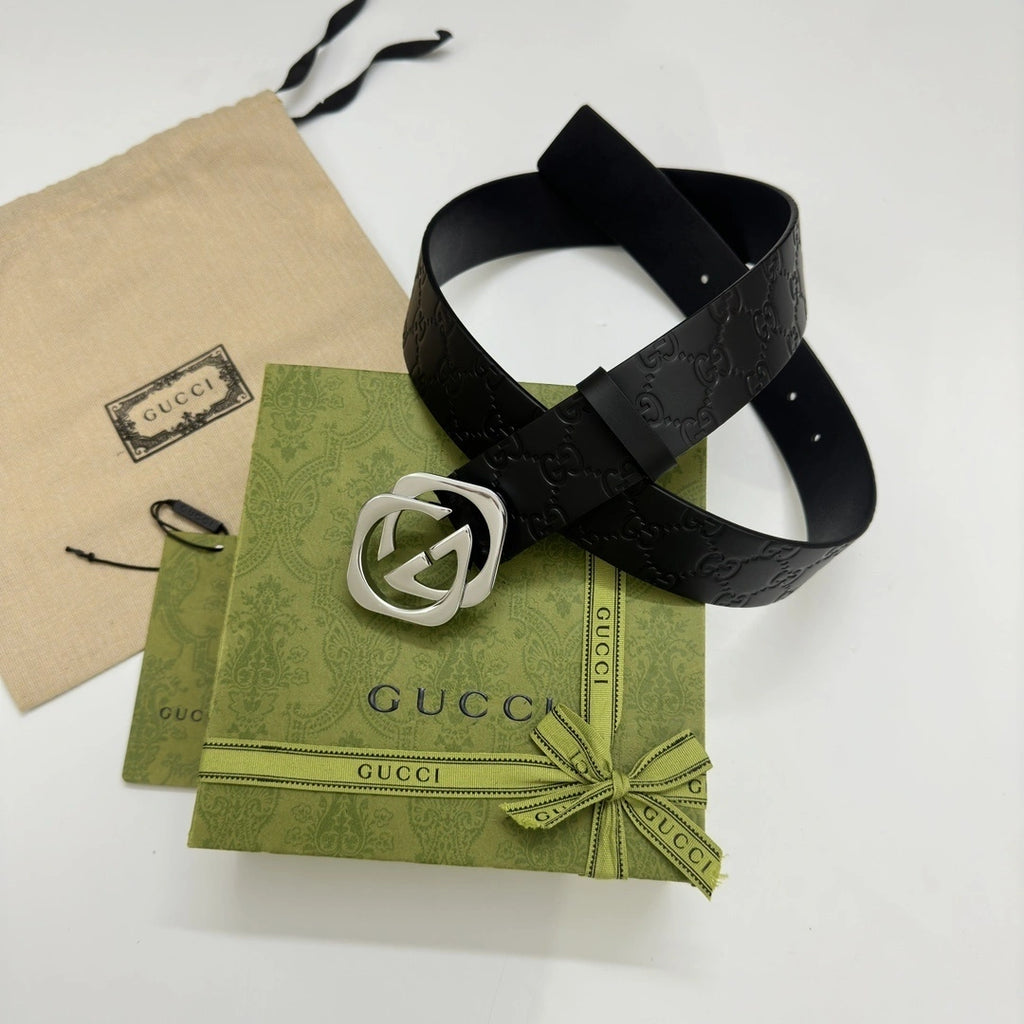 Gucci Premium Black Leather Belt with GG Buckle - Hình 7