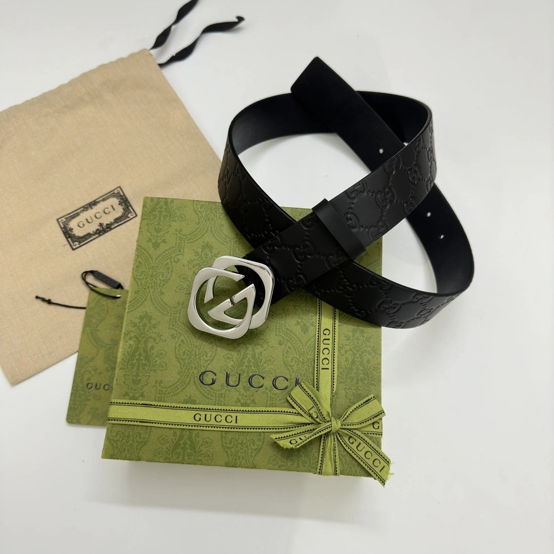 Gucci Premium Black Leather Belt with GG Buckle - Hình 7