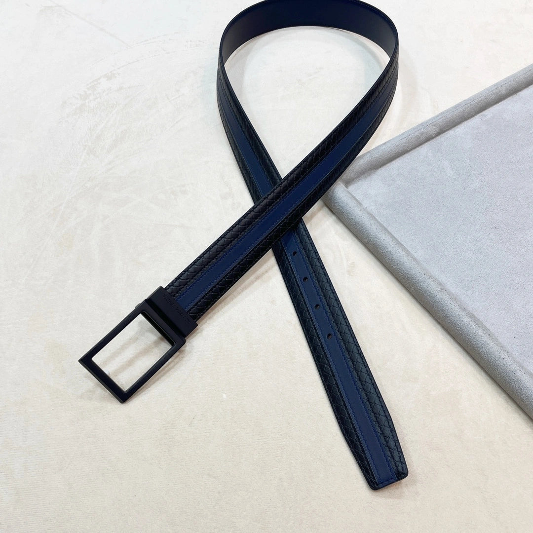Black and Blue Premium Leather Belt Bottega Veneta Inspired - Hình 7
