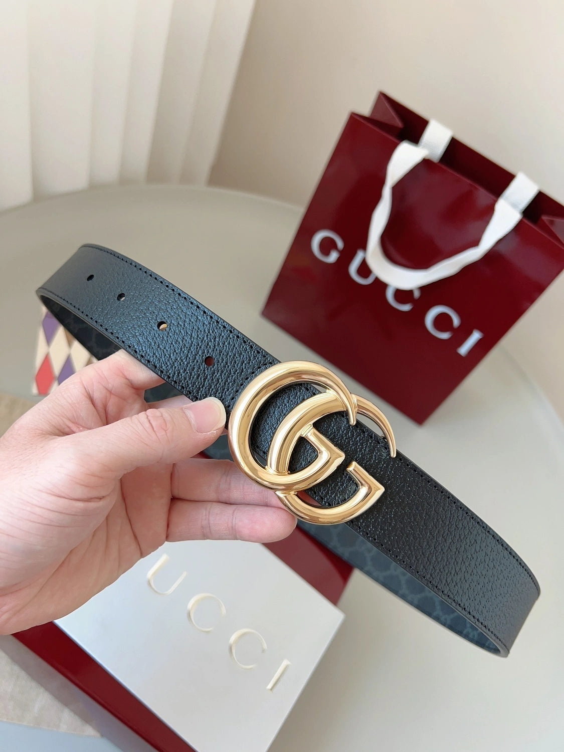 Gucci Premium Quality Belt with Gold Logo Buckle - Hình 7