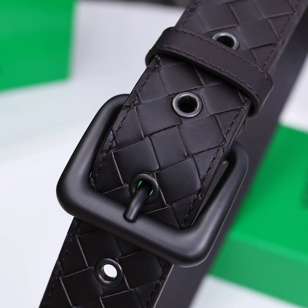 Bottega Veneta Premium Black Woven Leather Belt - Hình 7